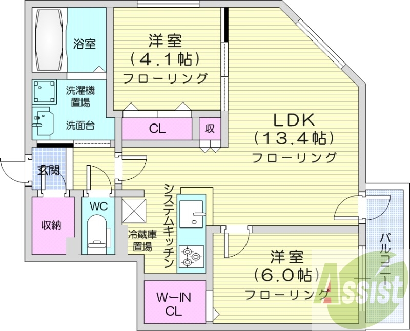 2LDK、都市ガス、食洗器、追い焚き、浴室乾燥機、エアコン