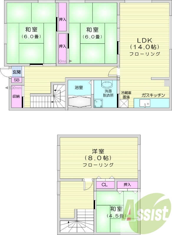 4LDK、独立洗面台、バストイレ別、シューズボックス