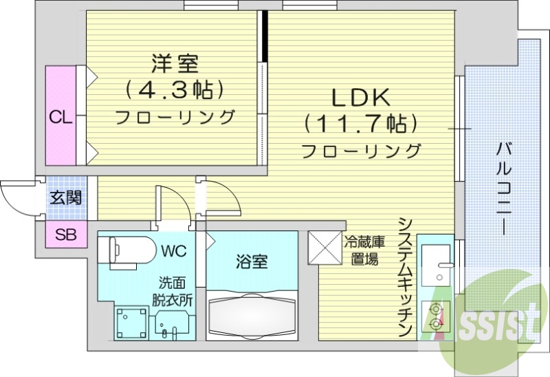 1LDK、システムキッチン、クローゼット、ペット飼育可能
