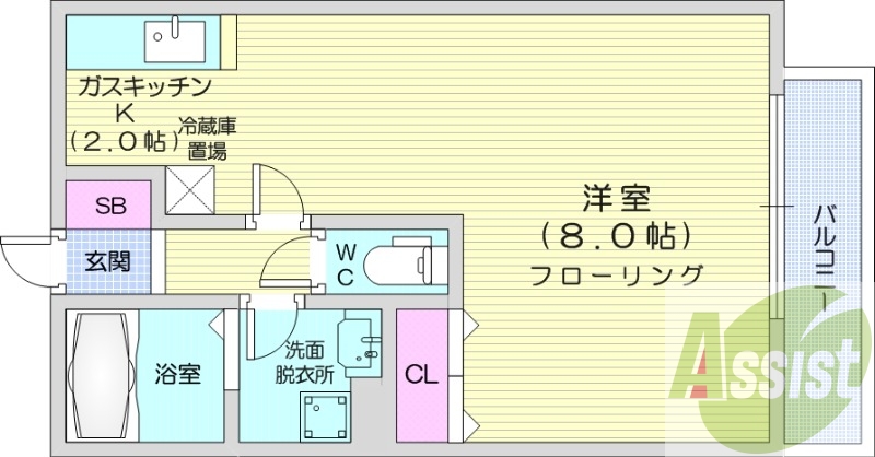 1K、オートロック、灯油暖房、カウンターキッチン