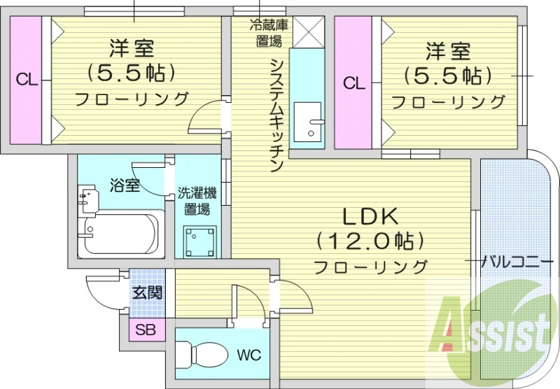 2ＬＤＫ、灯油暖房、ユニットバス、バルコニー