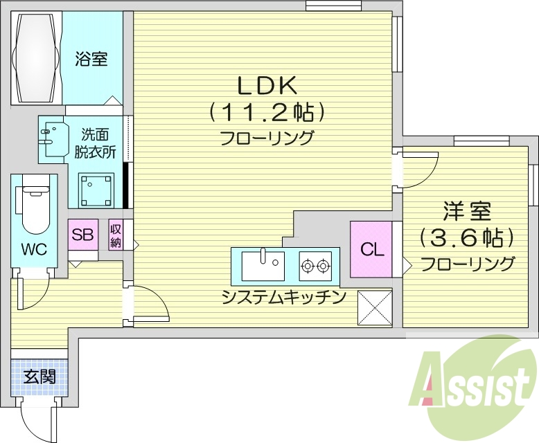 1LDK、角部屋、エアコン、光ファイバー、