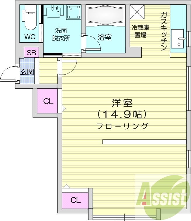 1R、ネット無料、オートロック、バストイレ別