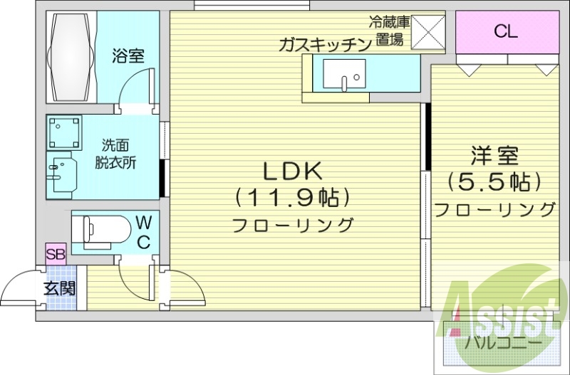 1LDK、灯油暖房、オートロック、浴室乾燥機