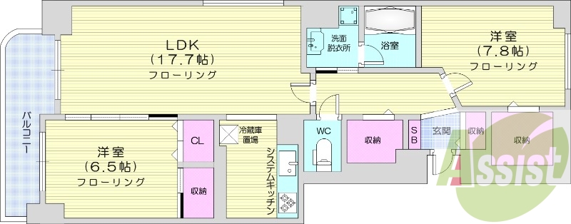 2LDK、都市ガス、収納、角部屋、オートロック