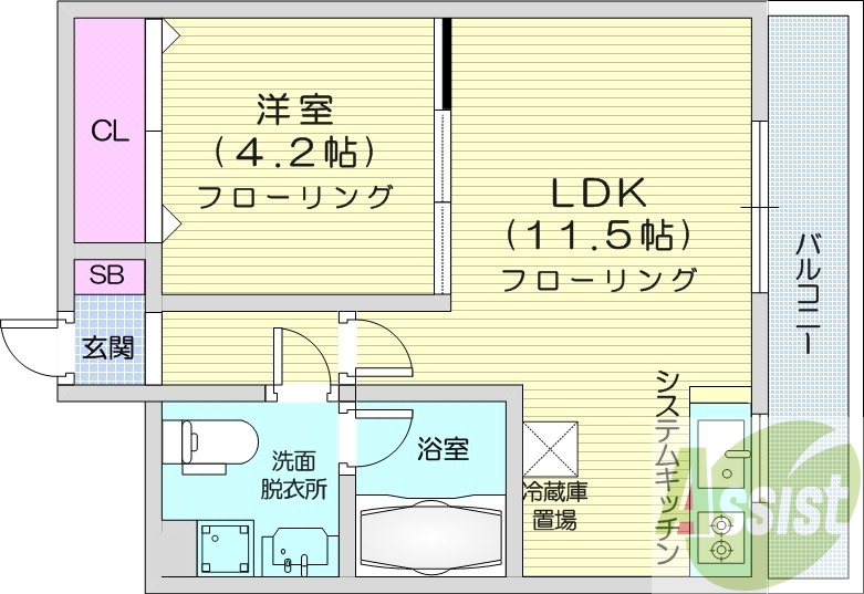 1LDK、システムキッチン、クローゼット、ペット飼育可能