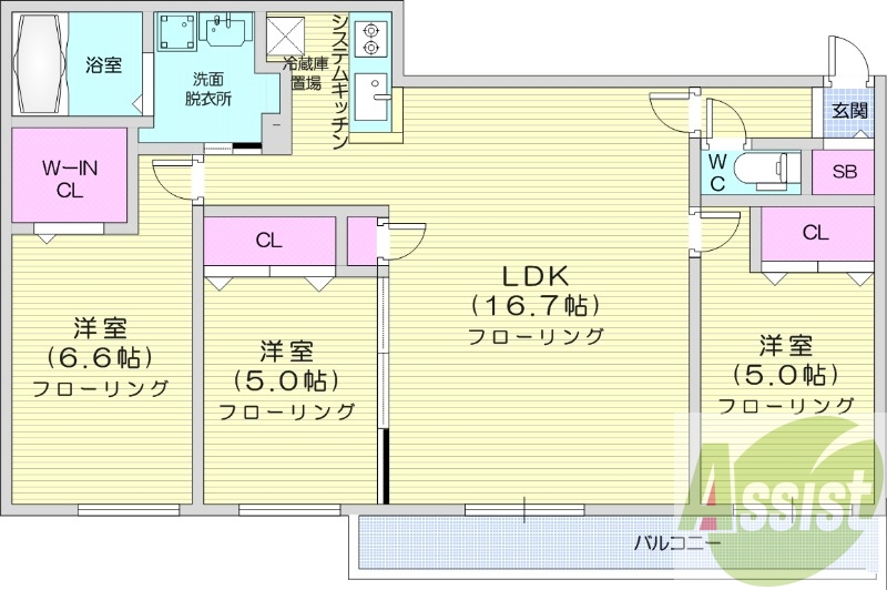 3LDK、都市ガス、バルコニー、エアコン