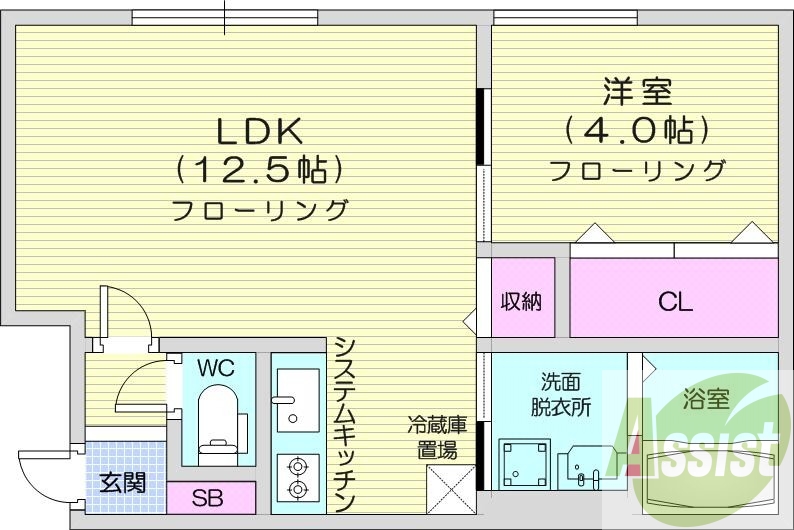 1LDK、エアコン、システムキッチン、ネット無料
