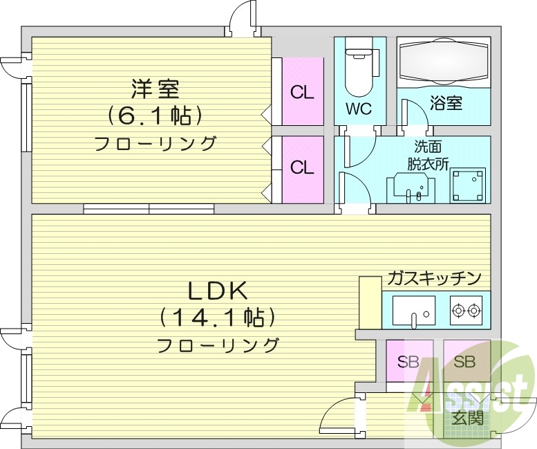 1LDK、ペット可、灯油暖房、バルコニー