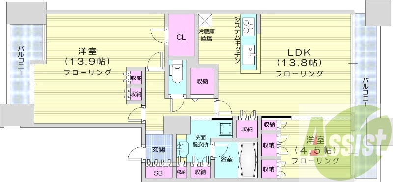 2LDK、分譲賃貸、都市ガス、システムキッチン