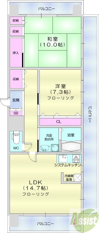 2LDK、都市ガス、オートロック、システムキッチン
