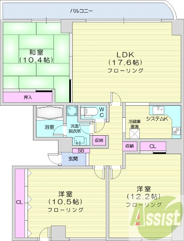 3LDK、エアコン、システムキッチン、オール電化