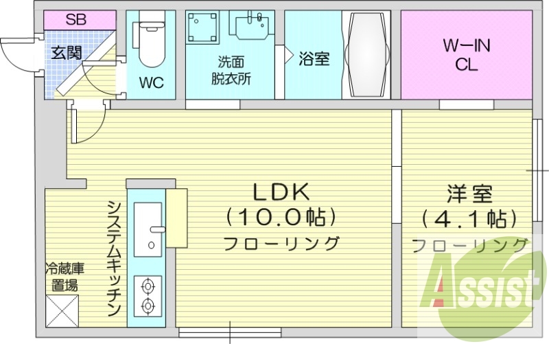 1LDK、都市ガス、システムキッチン、シャワートイレ