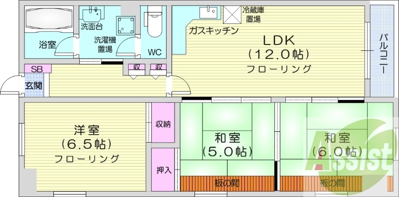 3LDK、オートロック、追い炊き、灯油給湯、バストイレ別