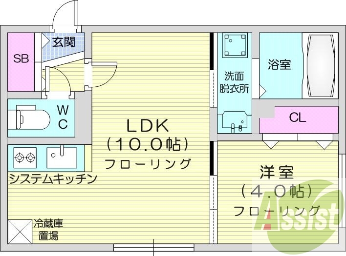1LDK、エアコン、都市ガス、浴室乾燥機