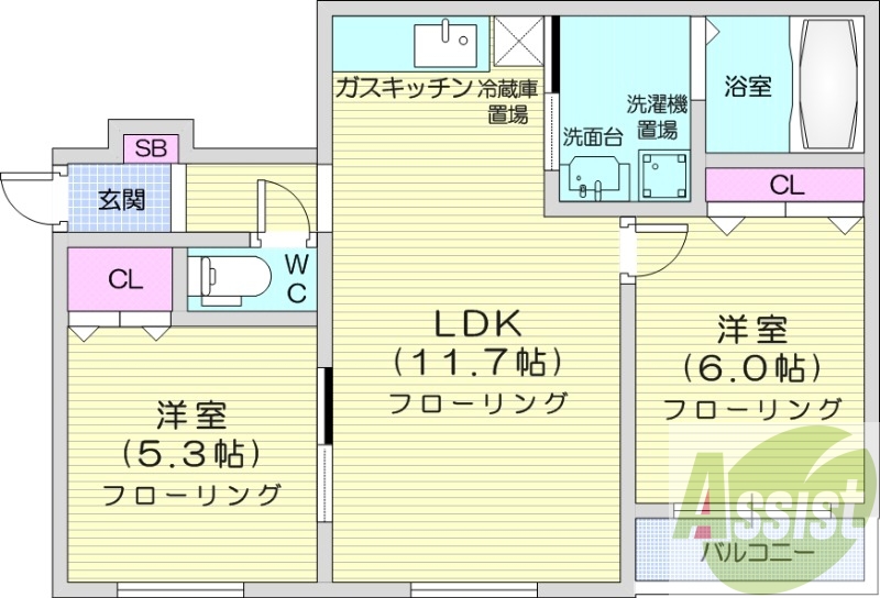 2LDK、バストイレ別、ケーブルTV、ペット相談