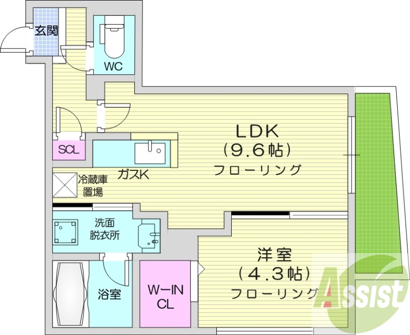 1LDK、エアコン、オートロック、ネット無料