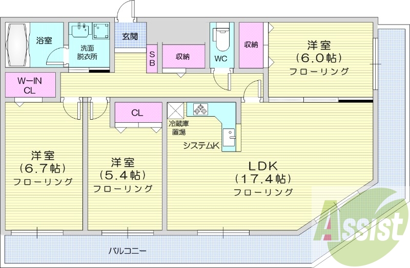 3LDK、都市ガス、追い焚き、ウォークインクローゼット