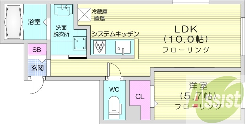 1LDK、都市ガス、エアコン、システムキッチン