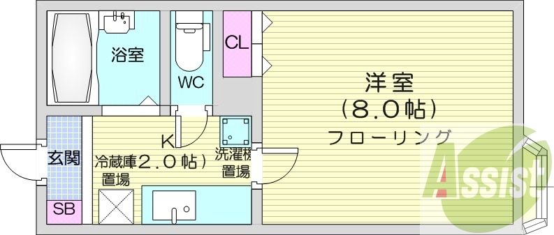 1K、バストイレ別、インターネット使用料不要