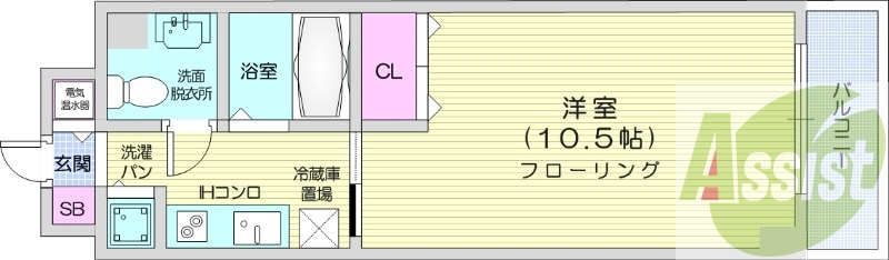 １K、オートロック、オール電化、バストイレ別