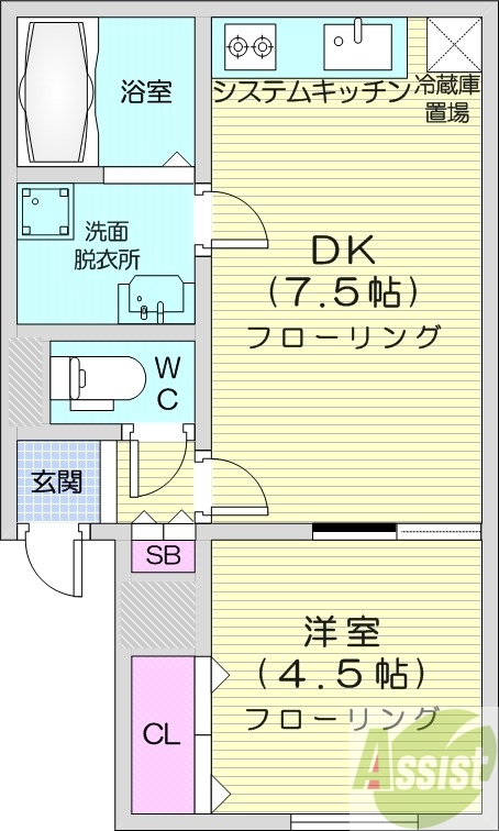 1DK、オール電化、バストイレ別、独立洗面台