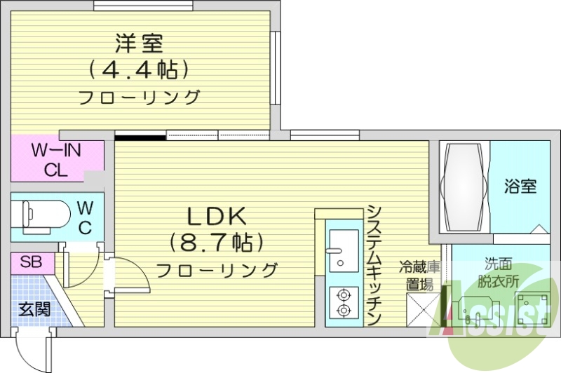 1LDK、エアコン、浴室乾燥機、ペット飼育可能