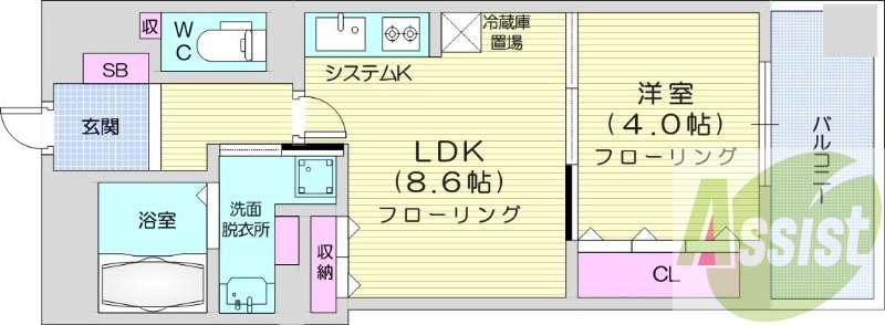 1LDK、都市ガス、ネット無料、追い焚き、浴室乾燥、床暖房