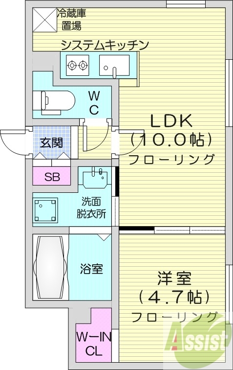 1LDK、エアコン、ガスリミット、システムキッチン