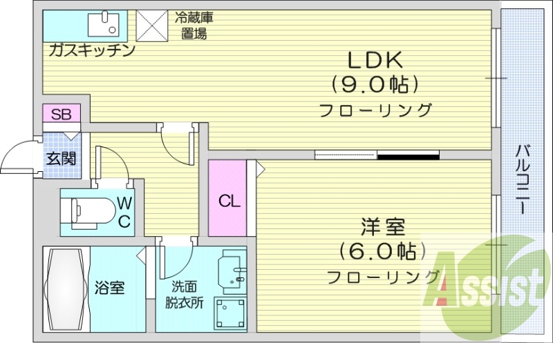1LDK、オートロック、灯油FF暖房、洗面台