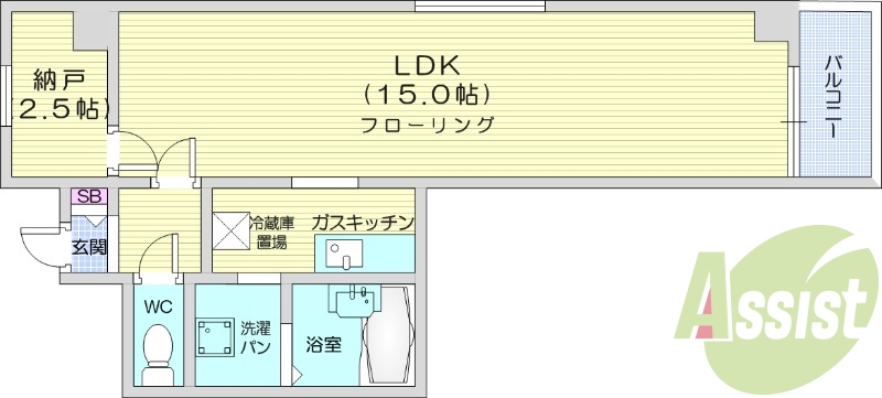 1KS、バストイレ別、独立洗面台