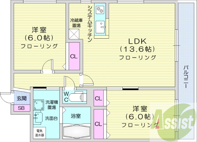 2LDK、オール電化、オートロック、エアコン