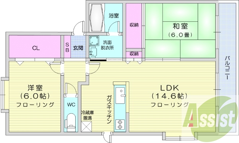 2LDK、灯油ボイラー、バルコニー、シャワートイレ