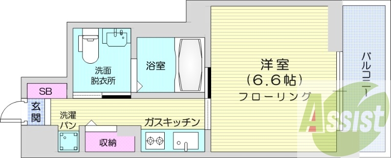 1K、追い炊き機能、宅配BOX、システムキッチン