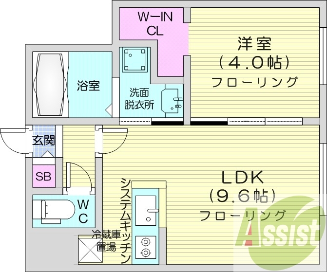 1LDK、エアコン、システムキッチン、都市ガス