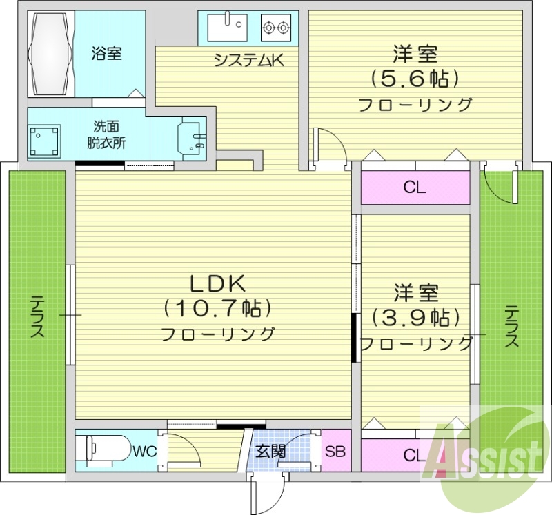 2ＬＤＫ、エアコン、都市ガス、ネット無料