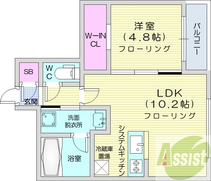 1LDK、エアコン、システムキッチン、ネット無料