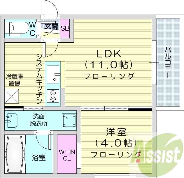 1LDK、エアコン、システムキッチン、ネット無料