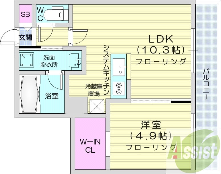 1LDK、エアコン、システムキッチン、ネット無料