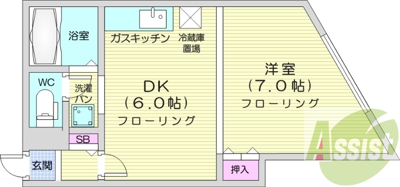 1R、バストイレ別、ネット使用料不要、風呂トイレ別