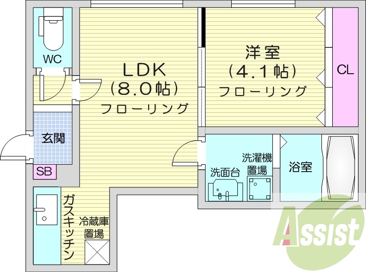 1LDK、オートロック、ネット使用料不要、独立キッチン