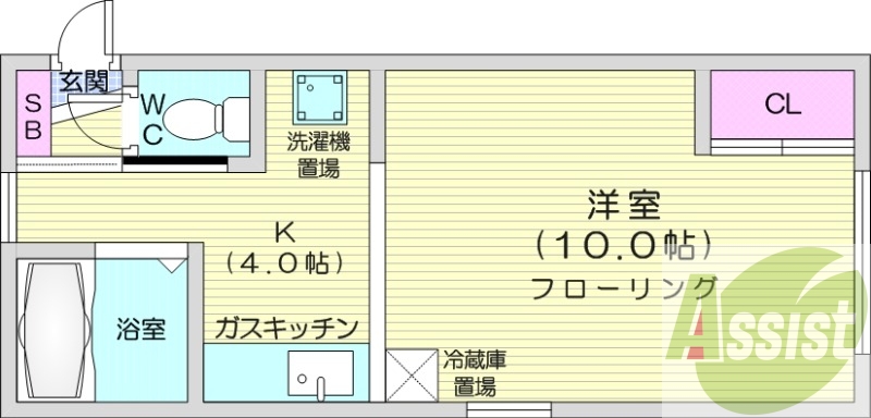 1K、灯油暖房、バストイレ別、、室内洗濯機置場