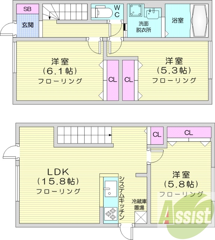 3LDK、無料駐車場、エアコン、トランクルーム