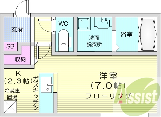 1K、灯油暖房、角部屋、オートロック、ネット無料