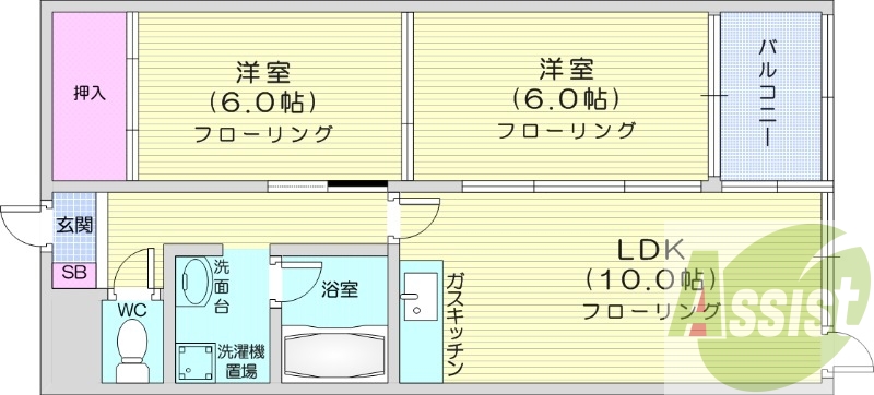 2LDK、トランクルーム、灯油暖房、ガスキッチン