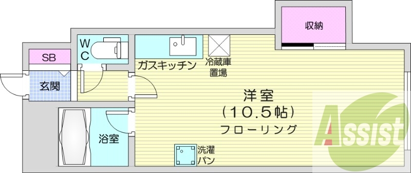 1R、保証人不要、バス・トイレ別、角部屋