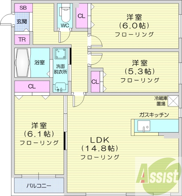 3LDK、エアコン、追い焚き、浴室乾燥機