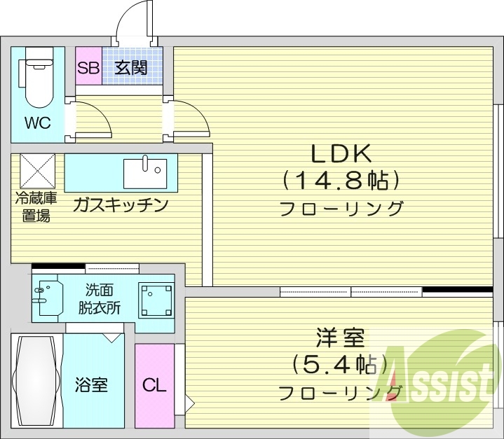 1LDK、エアコン、独立洗面台、シャワートイレ