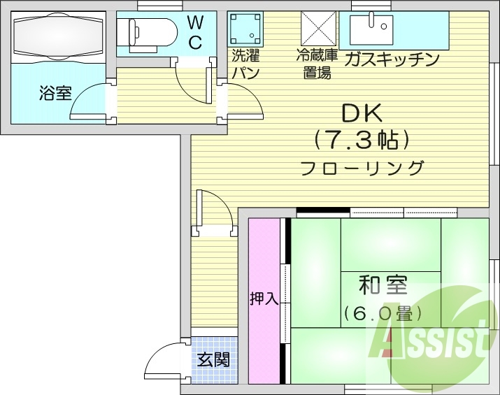 1DK、バストイレ別、シャワートイレ、収納
