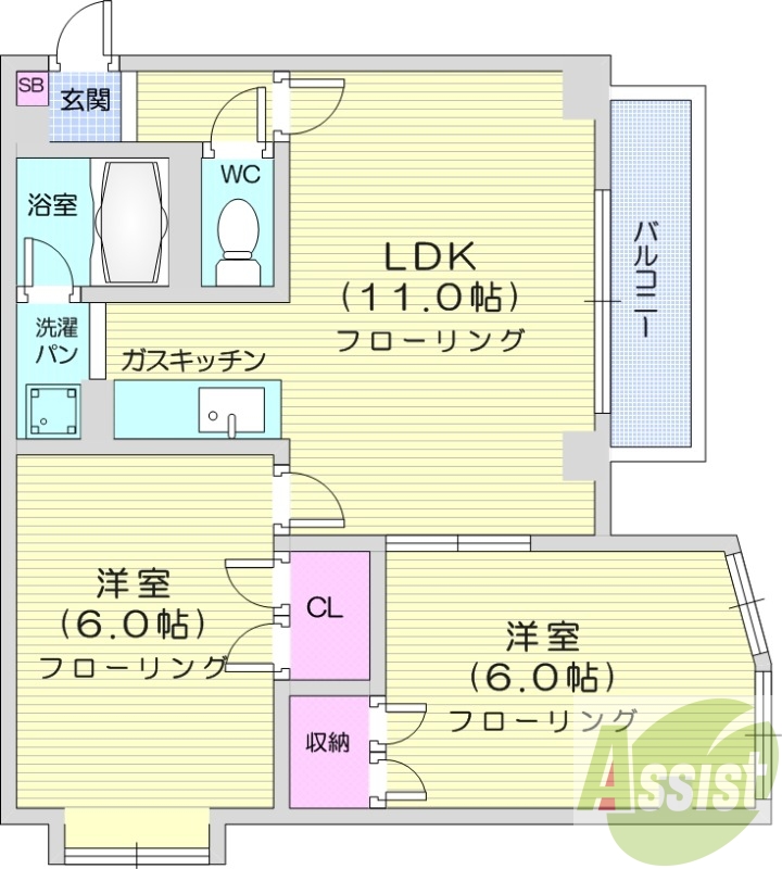 2LDK、風呂トイレ別、TVモニターホン